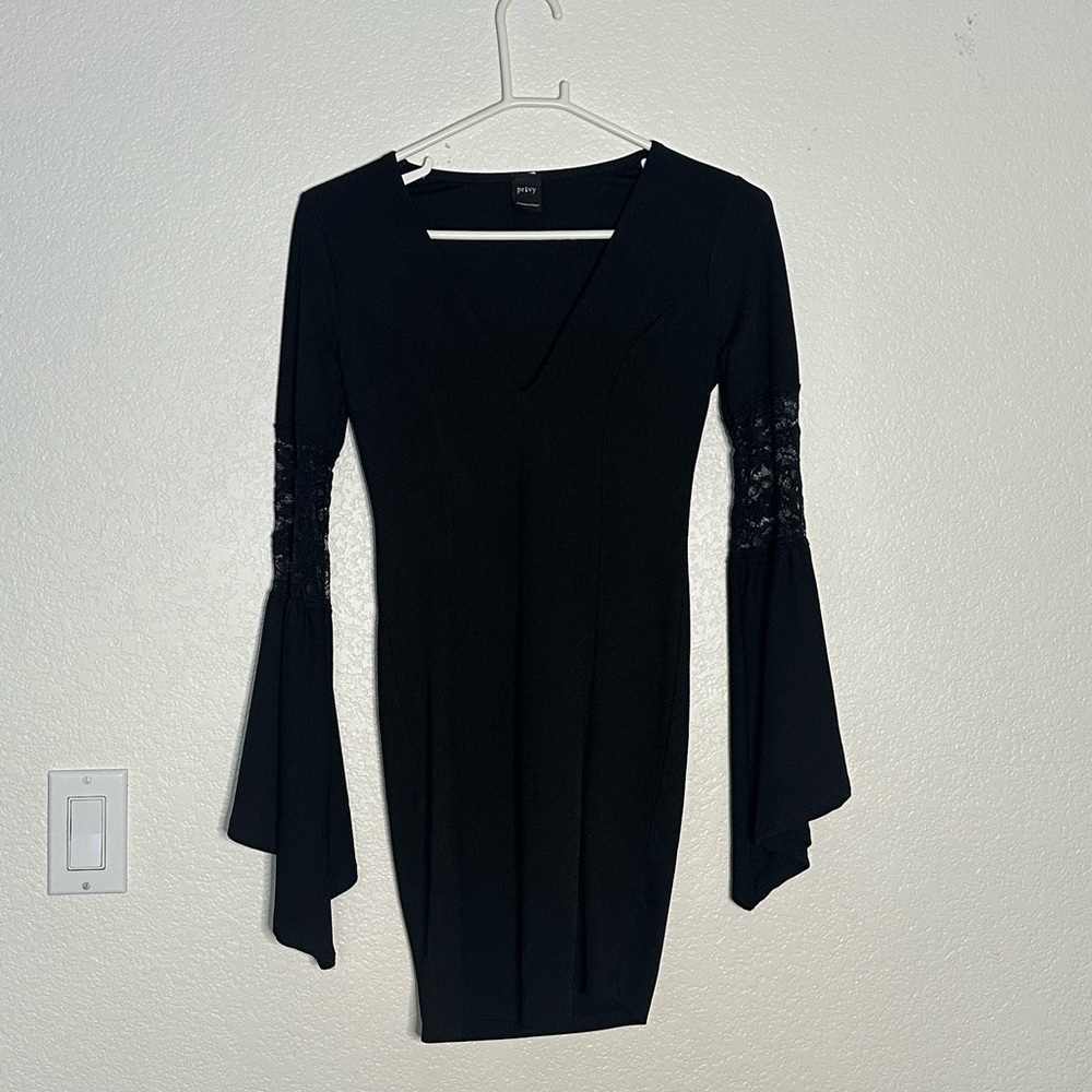 Black Long Sleeve Dress with Lace Detail